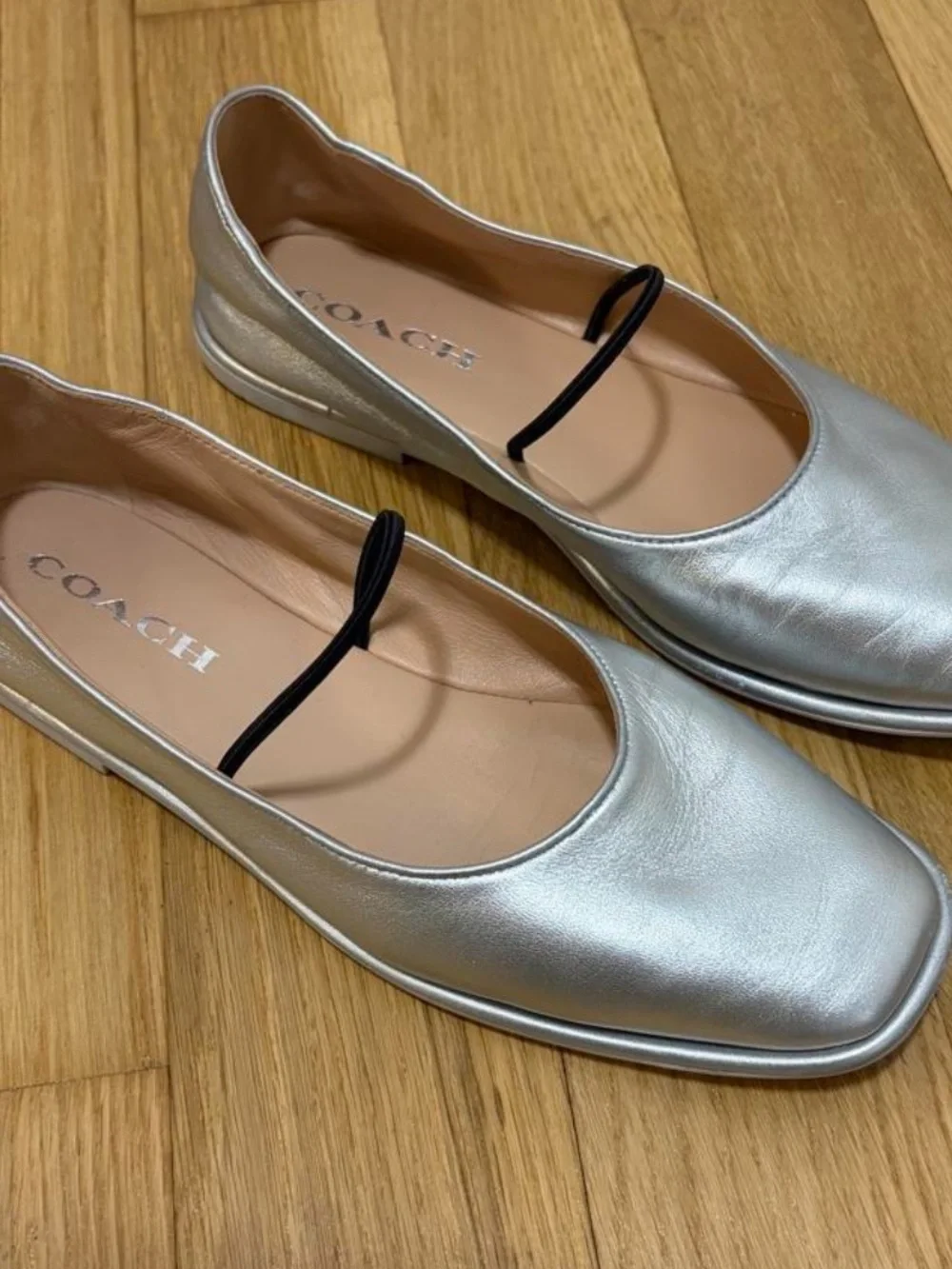 Coach Emilia Mary Jane Ballet Flat — Metallic Silver